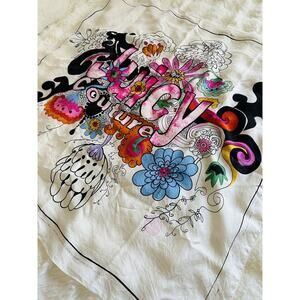 Vintage JUICY COUTURE Pop Colors Flowers Y2K Wrap Large Silk Scarf 35* 35 White